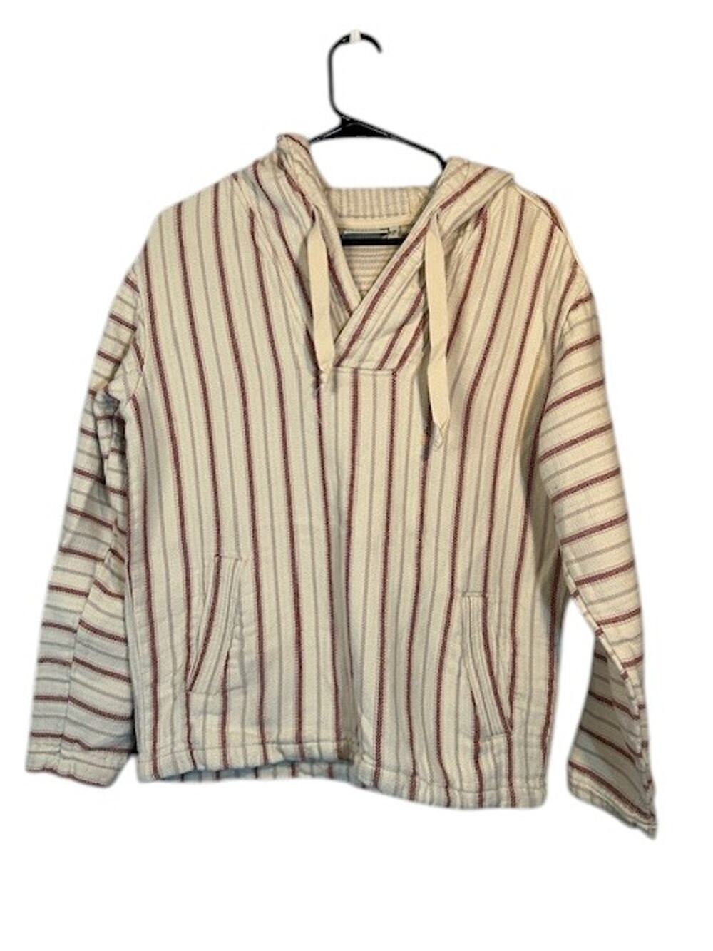 Sahalie Cream Red Striped Hooded Cotton Pullover Casual Sweatshirt Women Sz XS